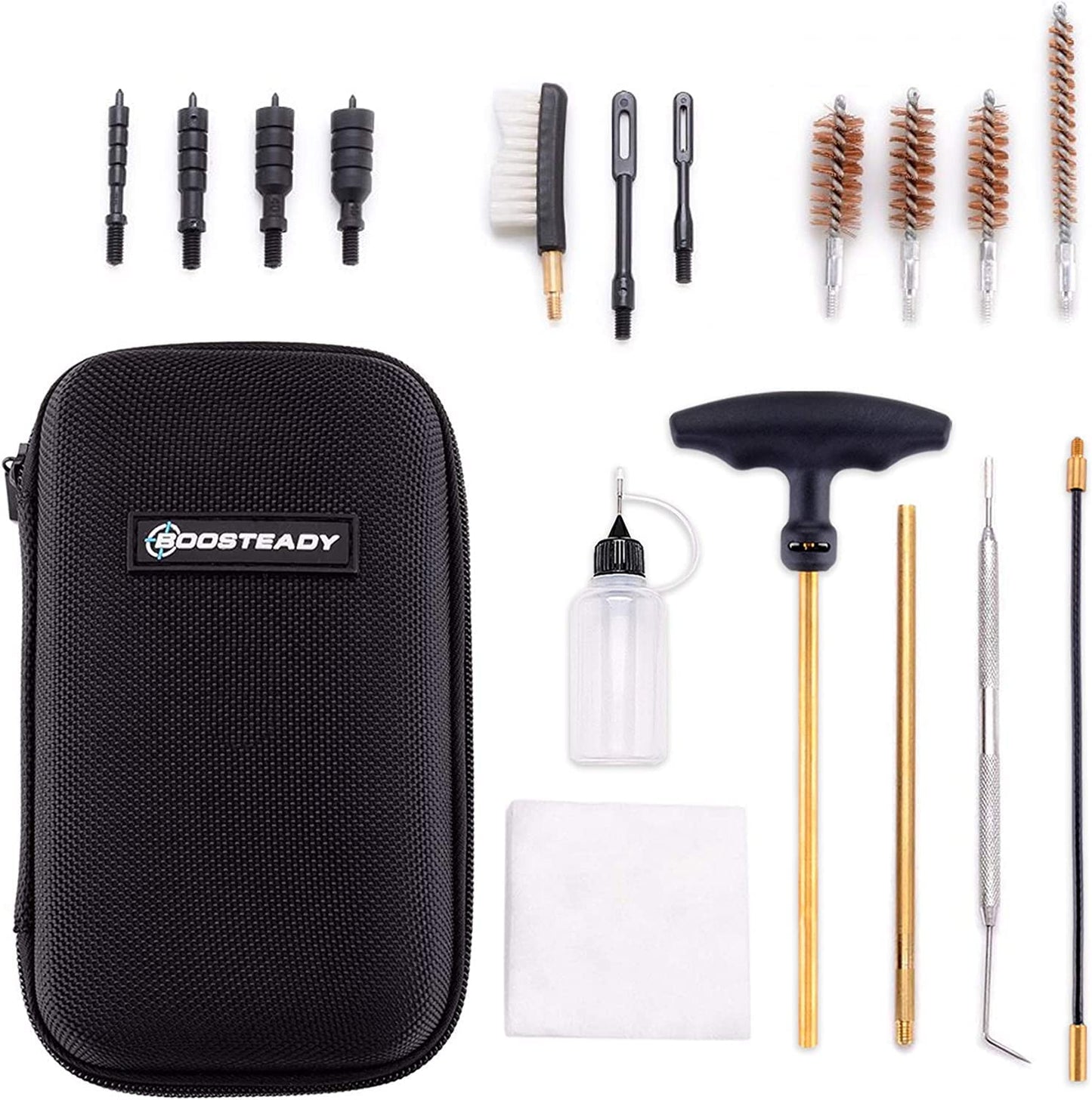 BOOSTEADY Universal Handgun Cleaning kit .22.357/.38/9mm.45 Caliber Pistol Cleaning Kit Brush Jag with Flexible Coated Cable and Empty Bottle in Zippered Case