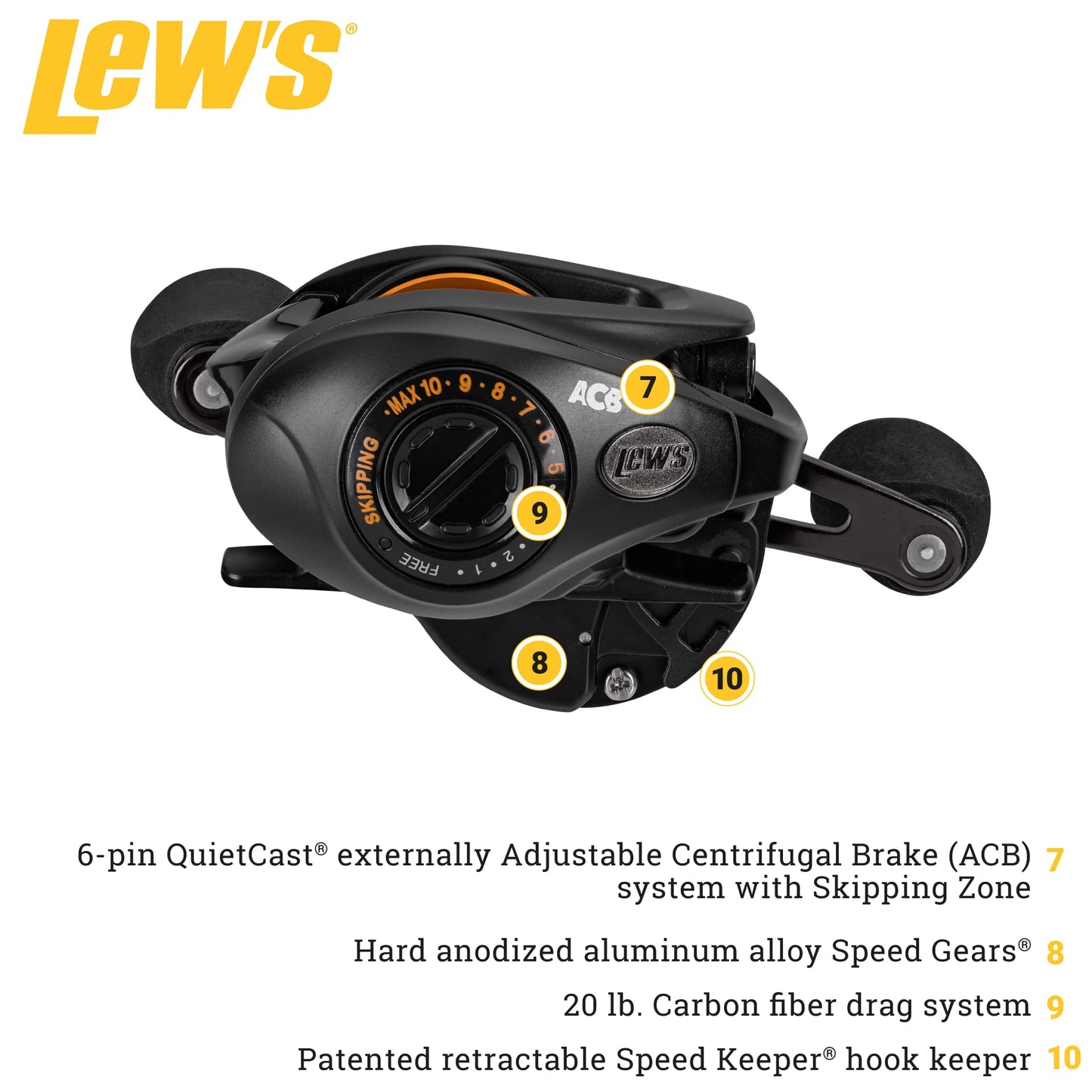 Lew's Team Lew's Pro SP Baitcast Fishing Reel, 8.3:1 Gear Ratio, Left-Hand Retrieve, Aluminum Frame, Premium 9 Stainless Steel Ball Bearings