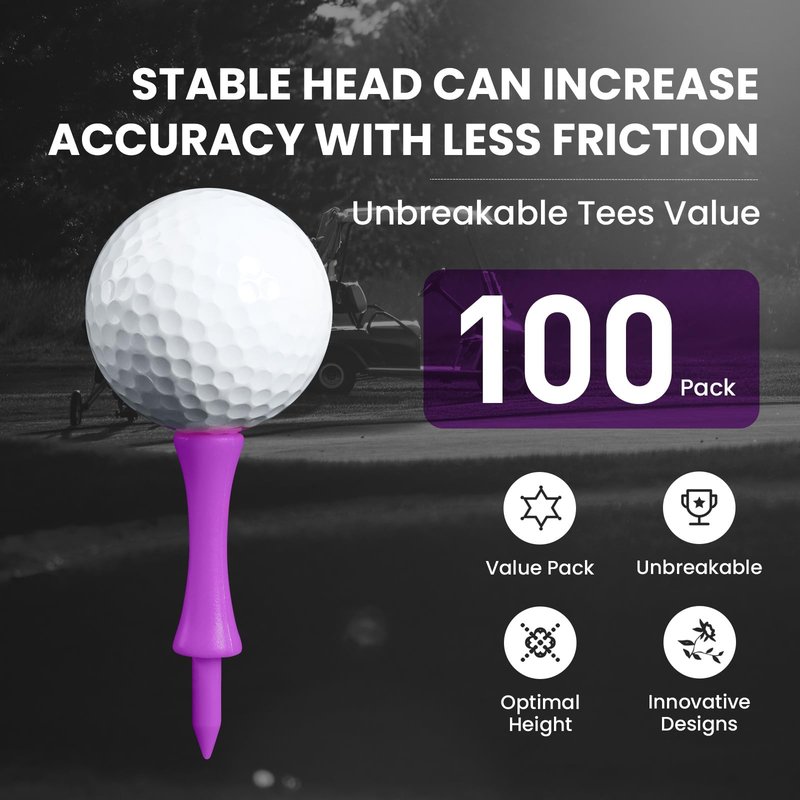 Amy Sport Golf Castle Tees Plastic Consistent Height 2 1/4 Inch Value 100 Pack, Unbreakable Step Down Reusable Tee for Par 3 Holes Practice in Orange Pink Purple (Purple)