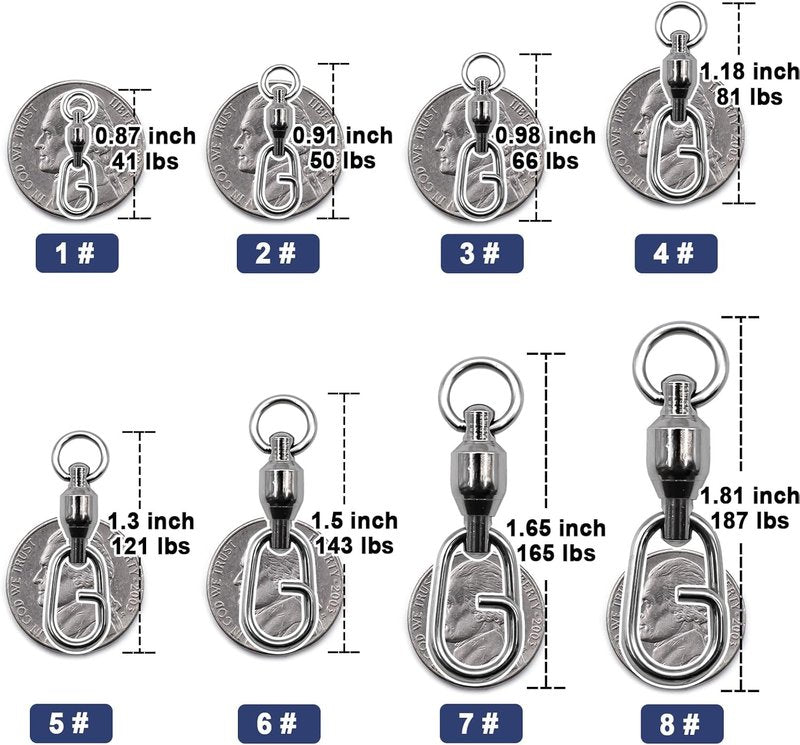 Ball Bearing Swivel Snap Swivels - 25pcs Fishing Tackle for Saltwater & Freshwater | Size 1 (41lbs)