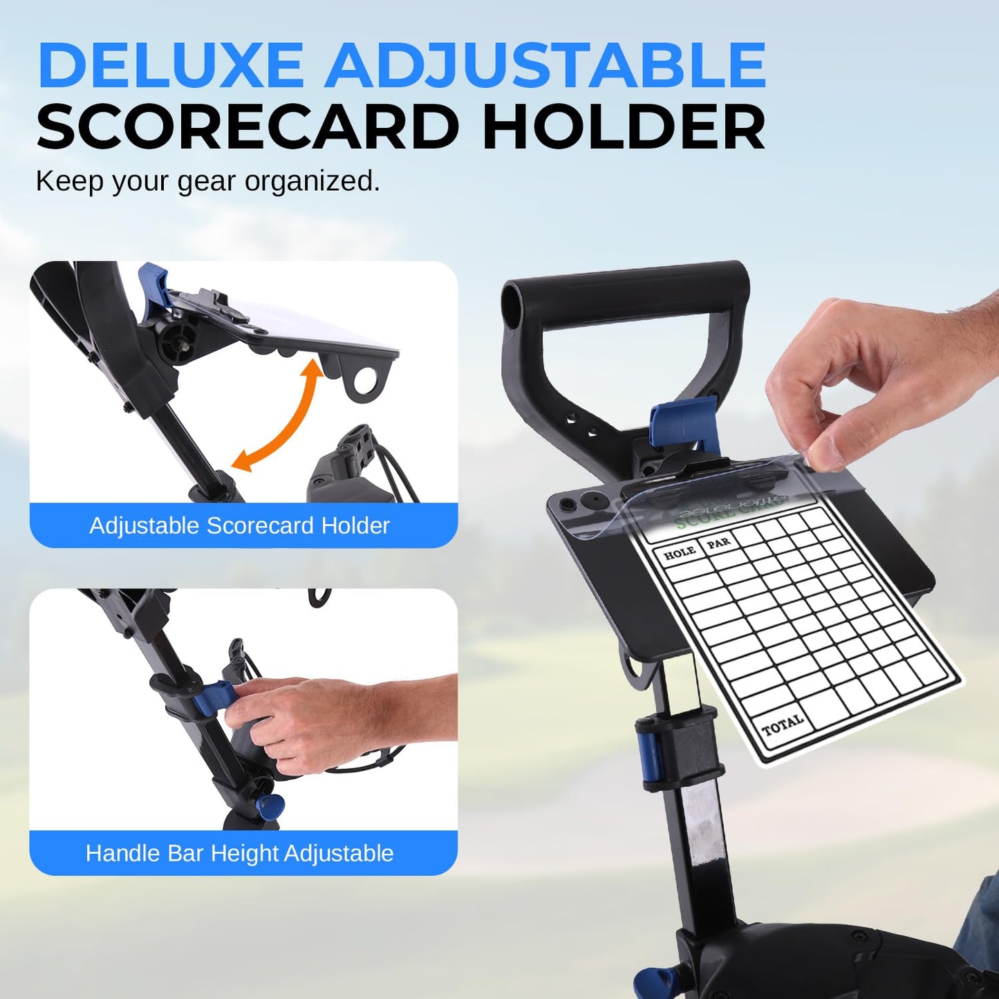SereneLife Golf Push Pull Cart with Deluxe Scorecard Holder, Adjustable Handle, Upper & Lower Strap Brackets, Lightweight Foldable Design with Quick Brake & Compact Folding