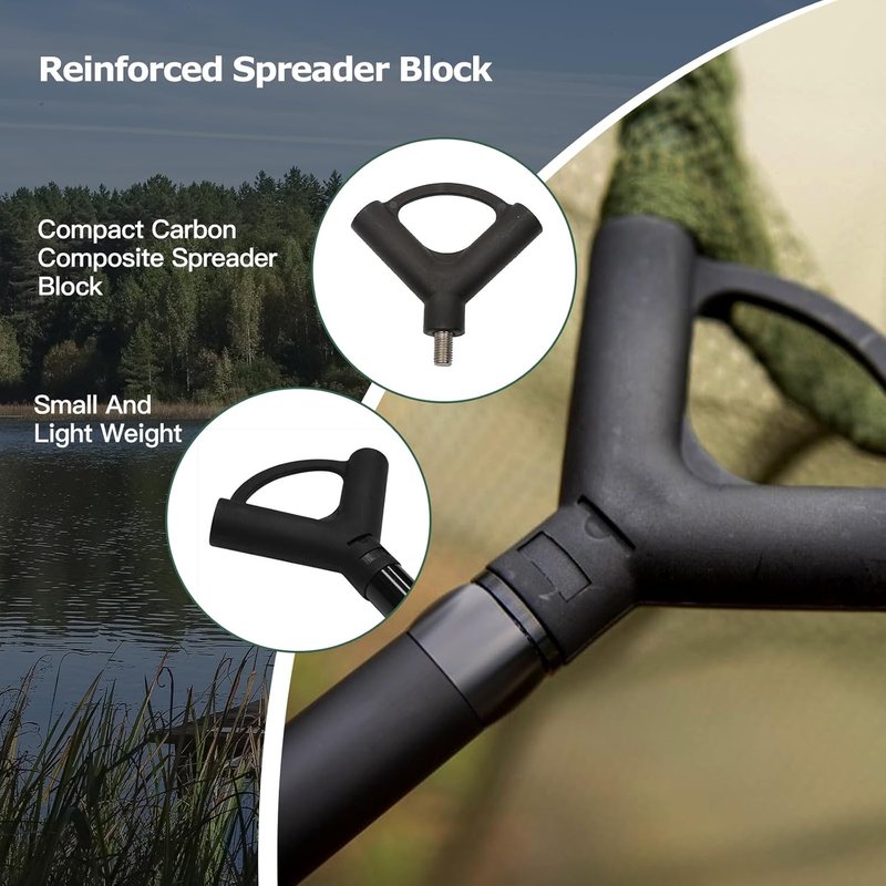 Carp Fishing Landing Net - 42 Inch Extra Large Carbon Fiber Net | 6 Feet Long Handle, Holds Up to 88lbs, Olive Green
