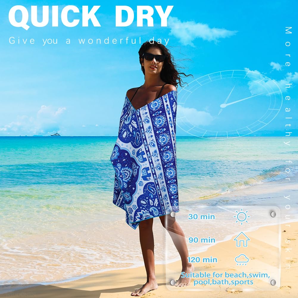 Widdonen Microfiber Lightweight Beach Towel Sand Free Quick Dry Absorbent Thin Compact Towels for Swimming Pool Camping Beach Accessories Large Easy Pack Travel Things for Vacation Essentials Gift