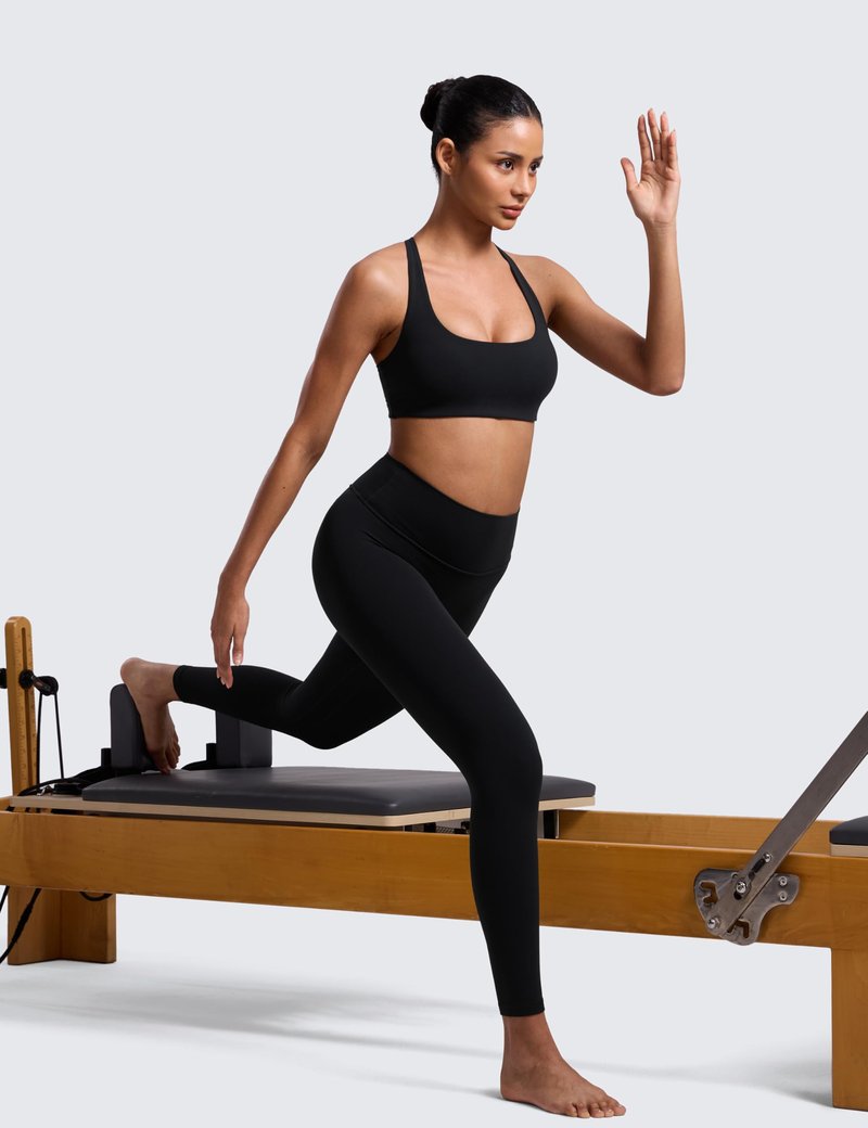 CRZ YOGA Butterlift Cross Back Sports Bras for Women - Scoop Neck Adjustable Straps Wireless Padded Pilates Workout Top Black Medium