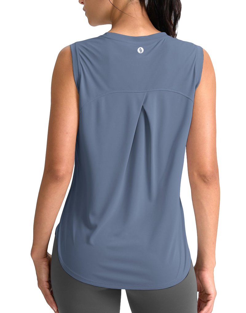 SANTINY Women's Sleeveless Workout Tops Breathable Lightweight Active Tennis Yoga Shirts Athletic Running Tank Tops for Women (Slate Blue_S)