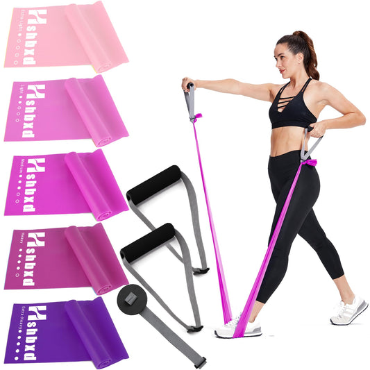 Exercise Bands Resistance Bands Set with Handles, Stretch Bands Workout Bands for Stretching, Latex Free Fitness Physical Therapy Bands Suitable for Rehab, Yoga, Pilates, Gym, Home Exercise