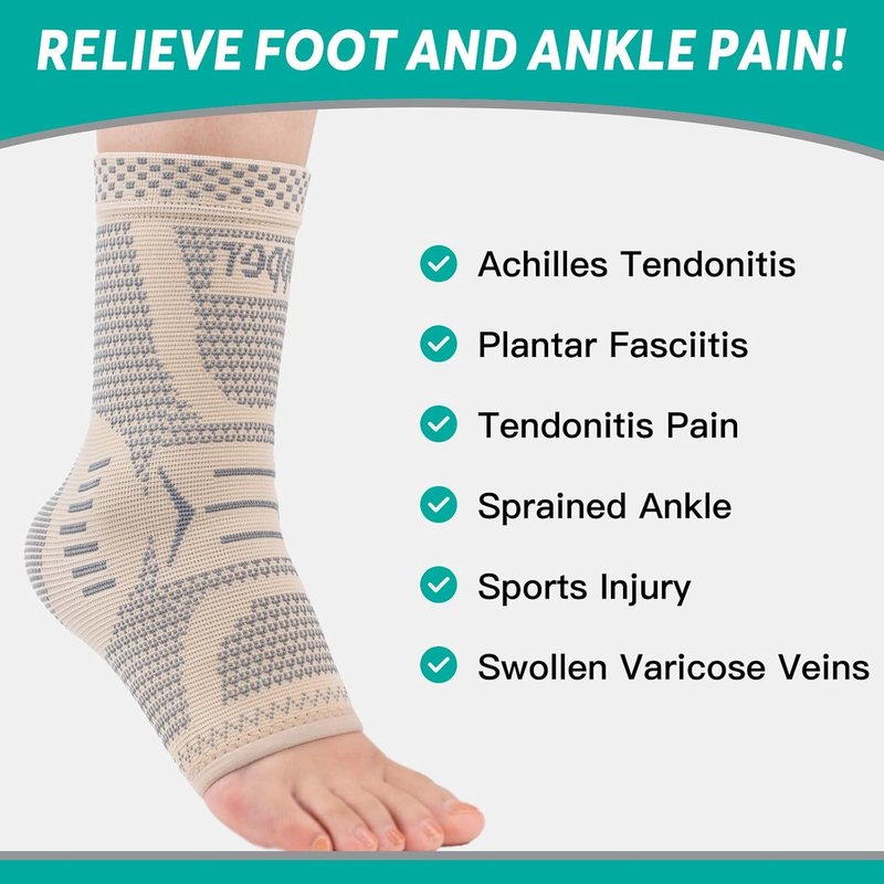 Copper Infused Ankle Brace - Compression Sleeve for Sprains & Tendonitis | Skin Silver, Size S