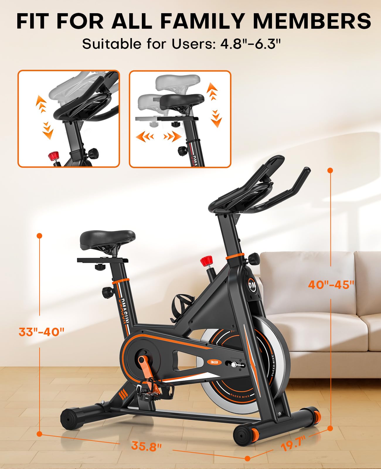 Exercise Bike, DMASUN Silent Magnetic Resistance Stationary Bike for Home with 330 LB Capacity, Workout Bike with Comfortable Seat Cushion, Digital Display with Pulse