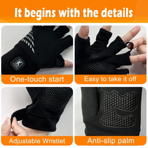 Kivdes Heated Gloves Fingerless for Women Man Rechargeable Electric Touchscreen Wearable Cold Winter Work Arthritis Pain Relief Hand Warmers Hot Compress Reusable (M)