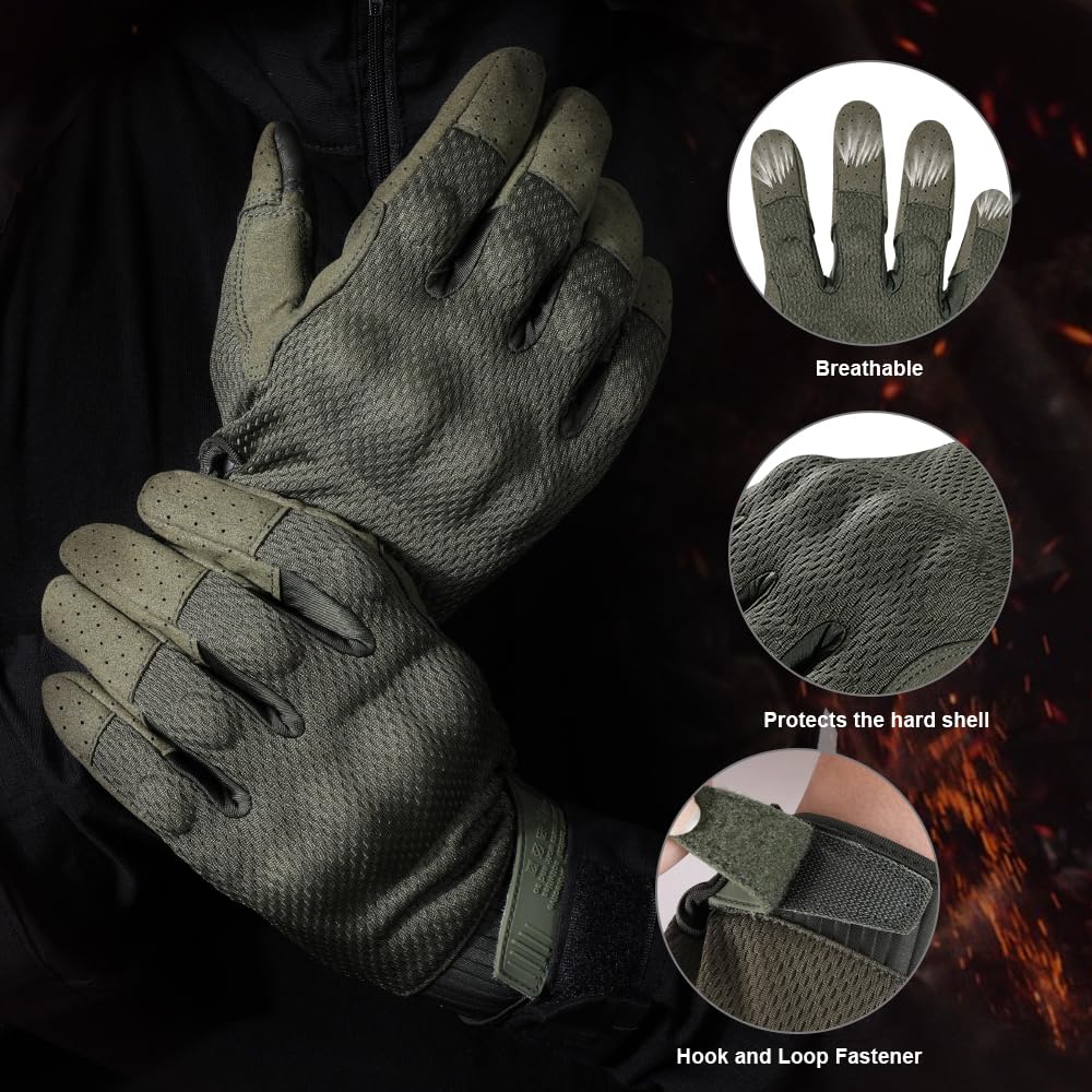 WTACTFUL Breathable Tactical Gloves for Men, Touchscreen Capable Gloves for Airsoft Paintball Hunting Motorcycle Cycling Green M