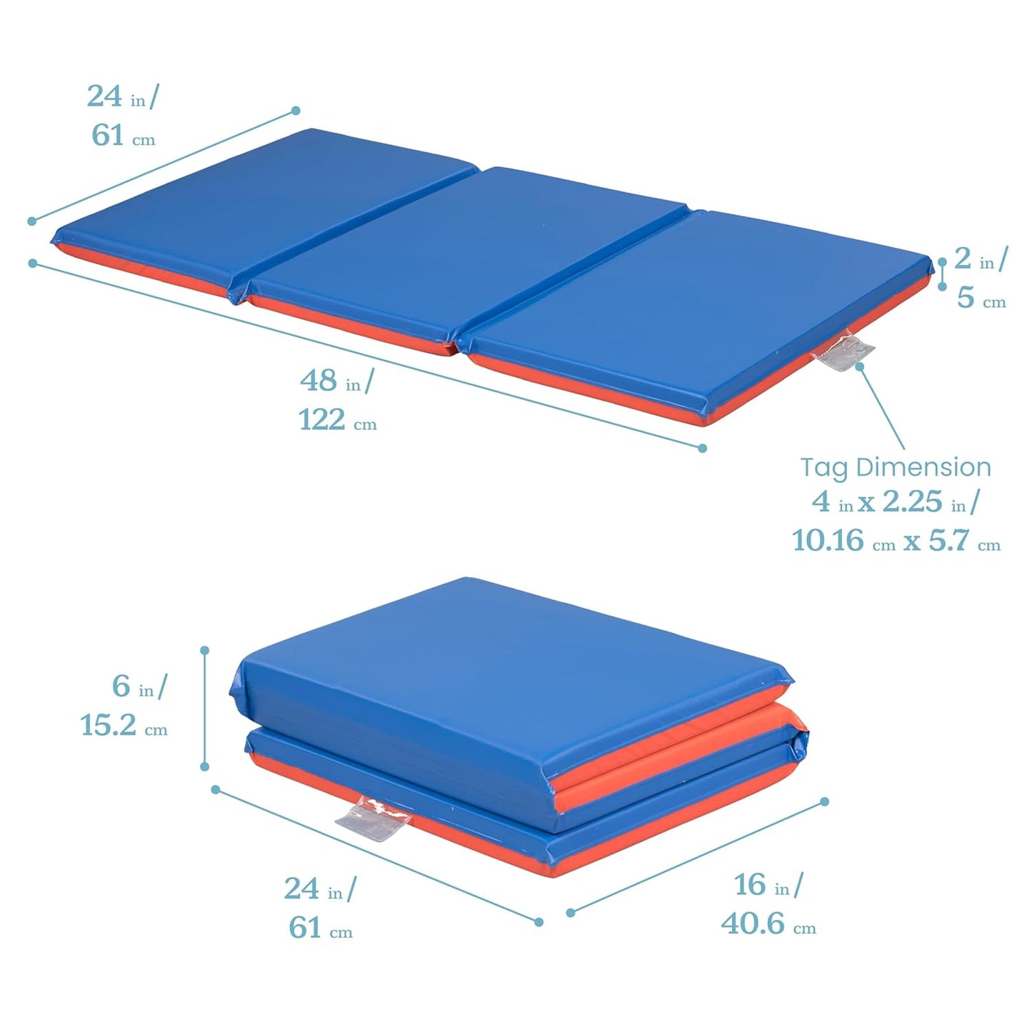 ECR4Kids Premium Folding Rest Mat - 3-Section Sleeping Pad | Blue/Red, 2-Inch Thick