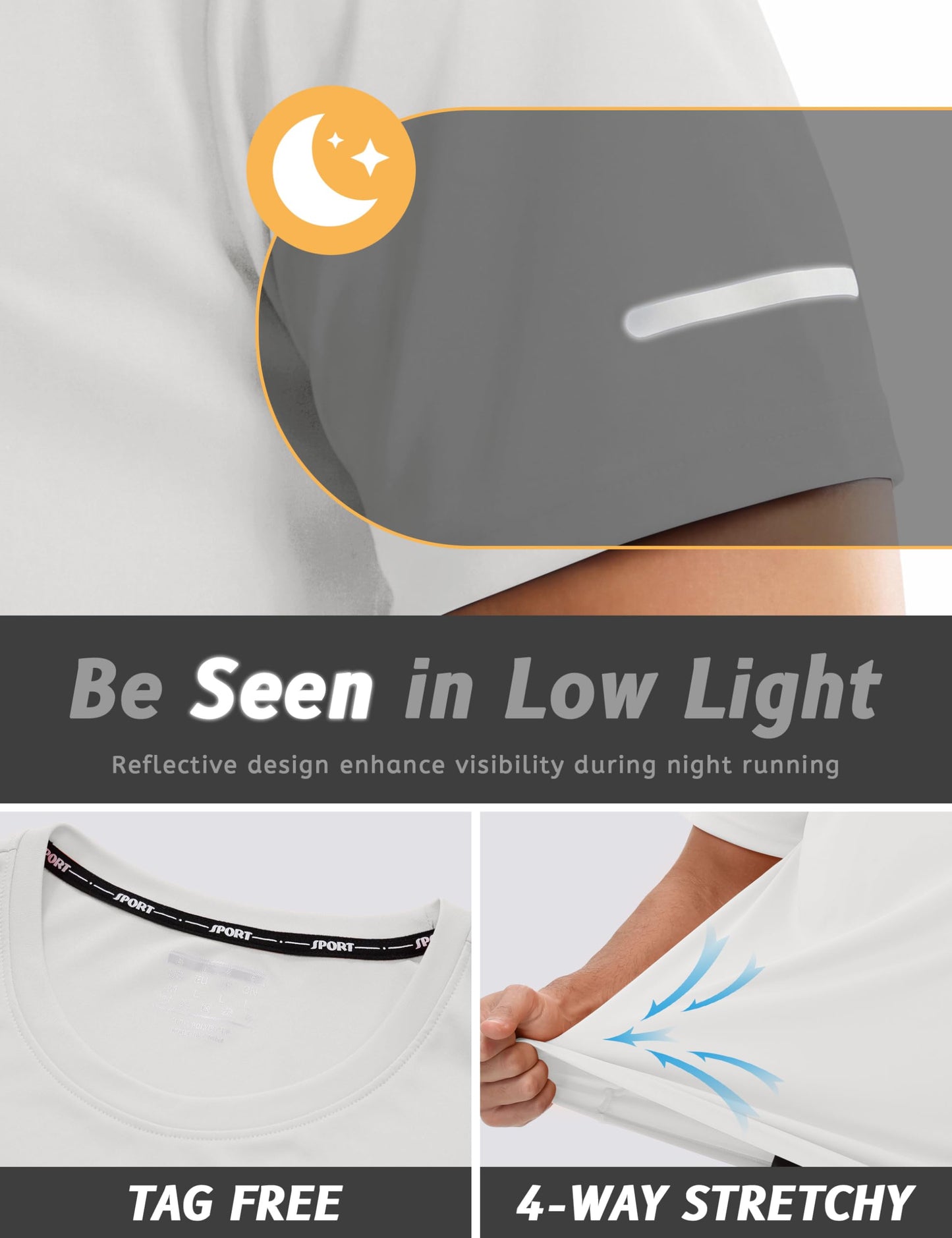 TACVASEN Mens Athletic Shirts Short Sleeve Quick Dry Workout Shirts Sun Protection Gym Running Tshirts Rash Guard White M