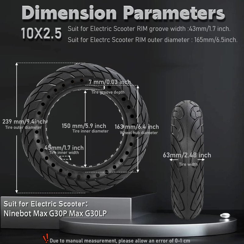 Felixstory 10x2.5 Inch Solid Tire, Fit for 60/70-6.5 Original Tire, Fit for Hiboy S2 MAX/MAX Pro/ max3 NAVEE S65C OKAI EA10/ ES520B Hover-1 Alpha ESKUTE MAX Zero 10/ 10x Electric Scooter, Black 2pcs