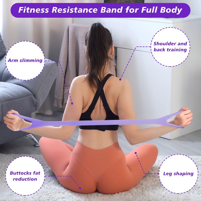 Hiboom 24 Pack Rubber Figure 8 Resistance Bands with Non Slip Handles, Elastic Workout Bands for Arm Back Chest Training, Yoga, Pilates Physical, Home Gym Equipment (Purple)