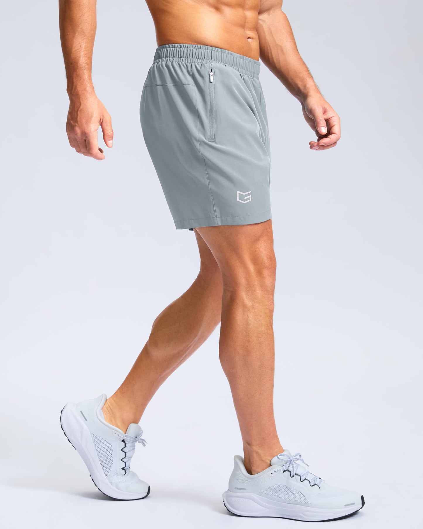 G Gradual Men's Athletic Running Shorts with Zipper Pockets Quick Dry 7"/ 5"/ 9" Workout Gym Shorts for Basketball Hiking(Light Grey,5XXXL)