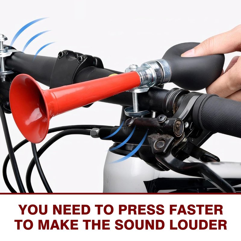 DACIRTY Bike Metal Air Horn, PVC Alloy Flood Sound Squeeze Ball Horn, Head/Mid Tube/Tail Modification Accessories, Suitable for Most Mountain Bikes Bicycles Beach Bikes (Red)