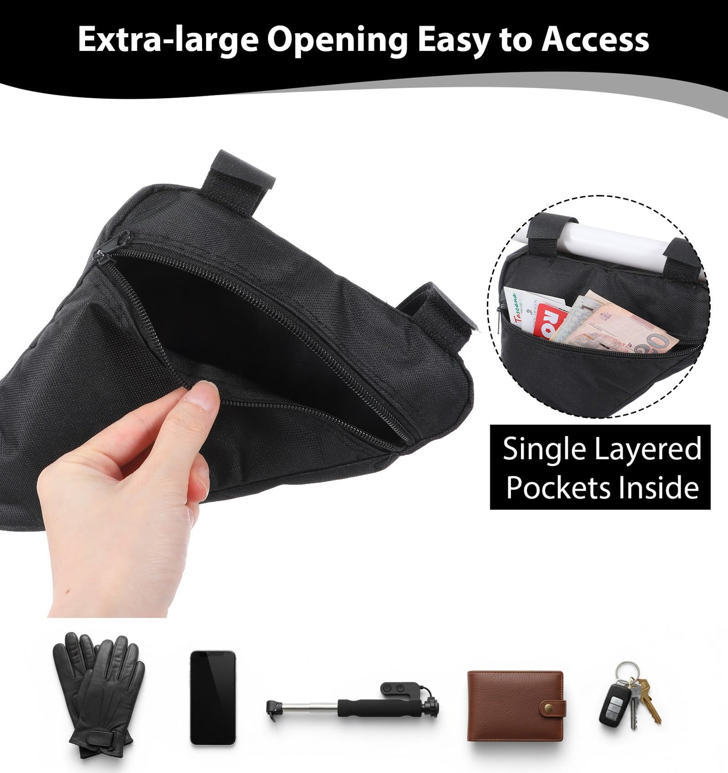 ValueBargain Bike Bags for Bicycles Frame, Bike Bag Frame, Lightweight Cycling Storage Pouch for Road and Mountain Bikes (Black)