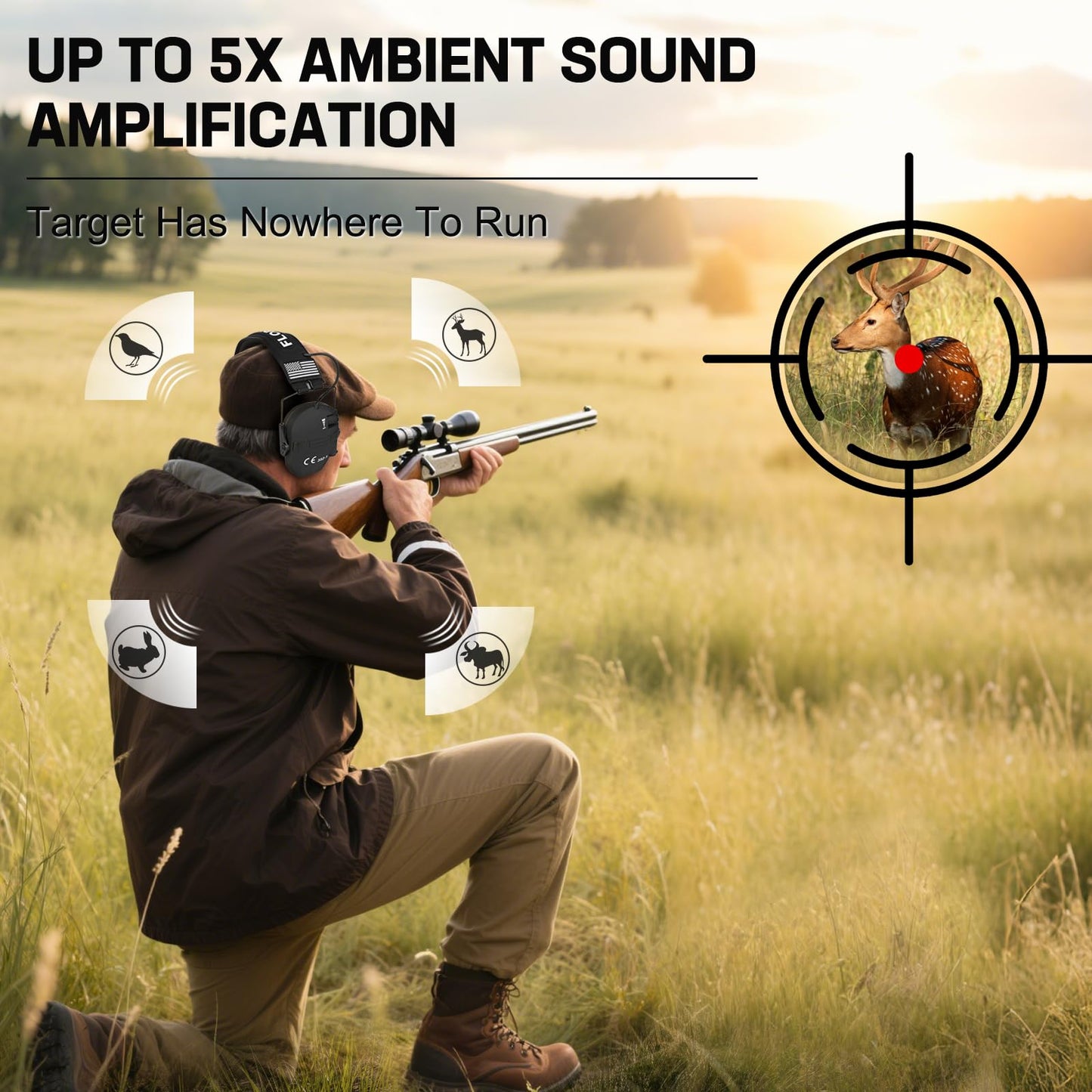 Electronic Ear Protection for Shooting with 5X Sound Amplification, Active Ear Protection for Gun Range, Gun Range Hearing Protection Muffs, NRR 26dB Noise Reduction Headphones for Hunting/Shooting