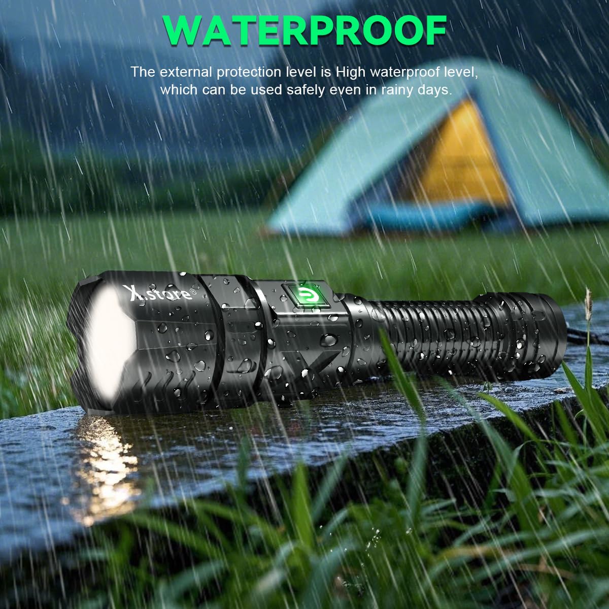 X.Store Led Tactical Flashlight, Custom Design XHP70 Picatinny Rail Mount Flashlight Rifle Light Electric Flashlights, 5 Modes Waterproof with Zoom Function Pressure Switch for Outdoor Hiking Camping