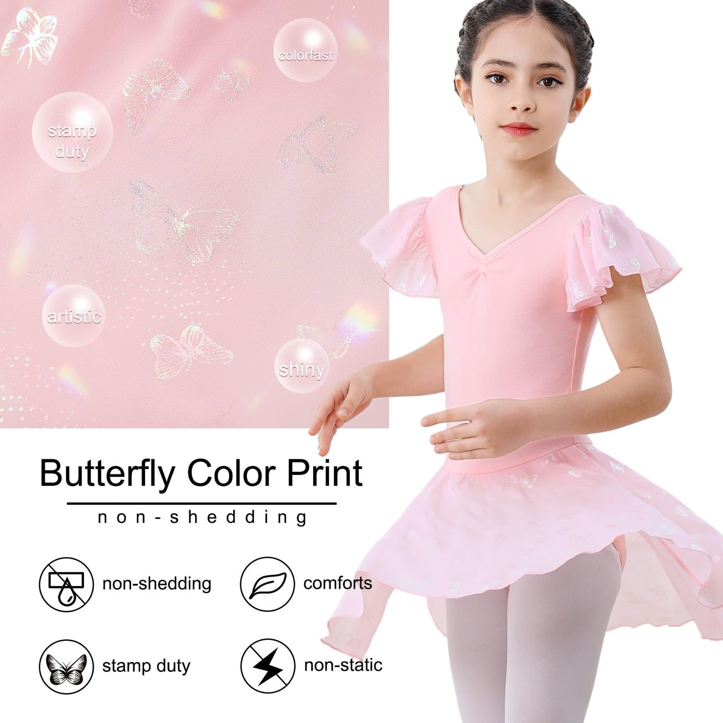 DIPUG Ballet Leotards for Girls with Skirt Shiny Toddler Dance Leotard Butterfly
