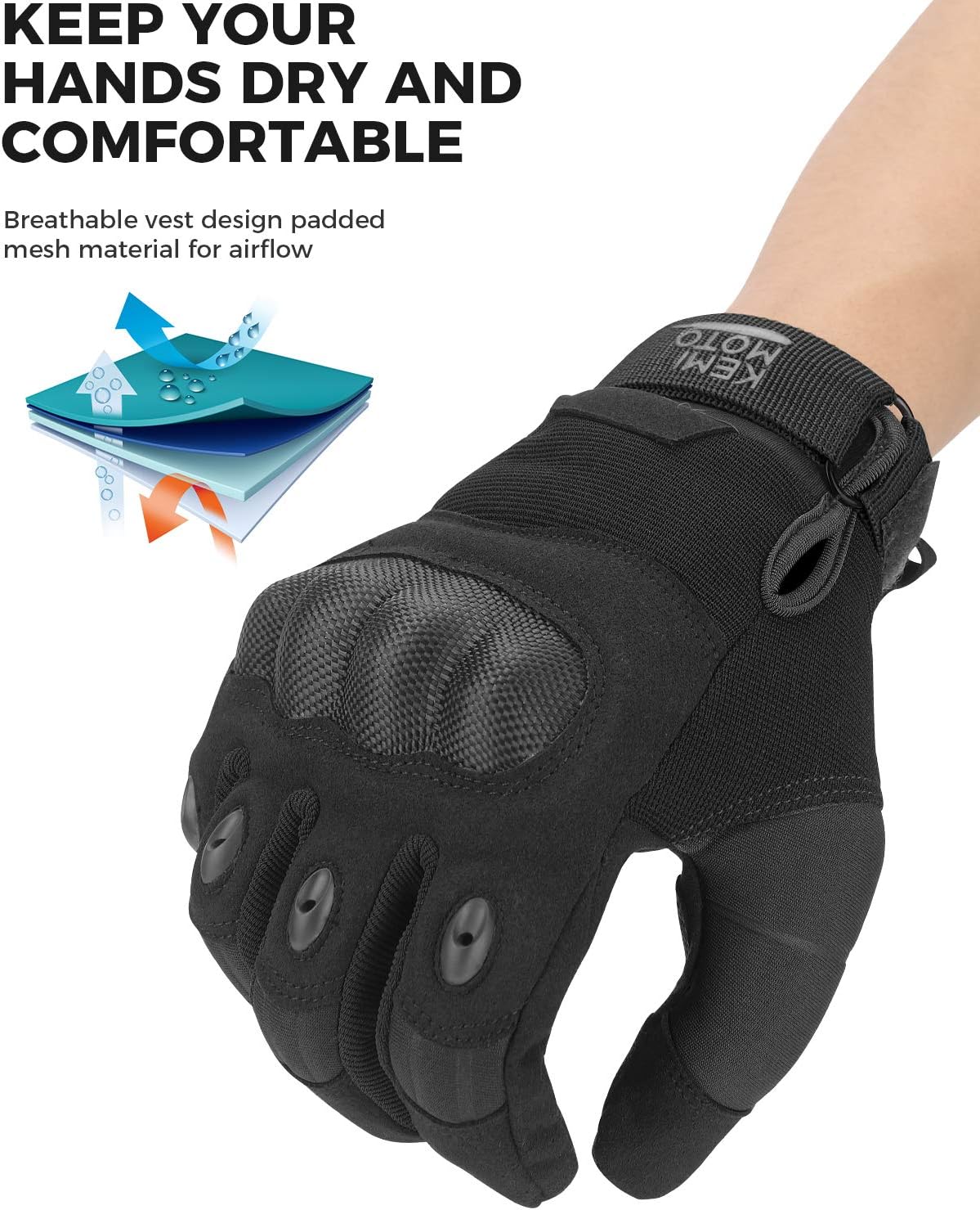KEMIMOTO Tactical Gloves - Touchscreen Motorcycle Gloves with Hard Shell & Palm Padding | Perfect for Cycling, Airsoft, Hunting & More