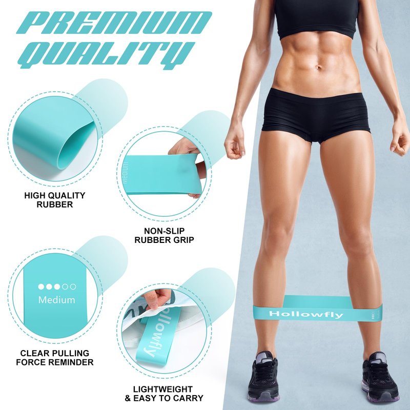 Hollowfly 30 Pcs Latex Resistance Bands Resistance Loop Exercise Band for Booty Workout Stretch Exercise Equipment Non Slip Elastic Band for Women Men Home Butt Hip Thigh Fitness Gym Yoga(Blue,Medium)