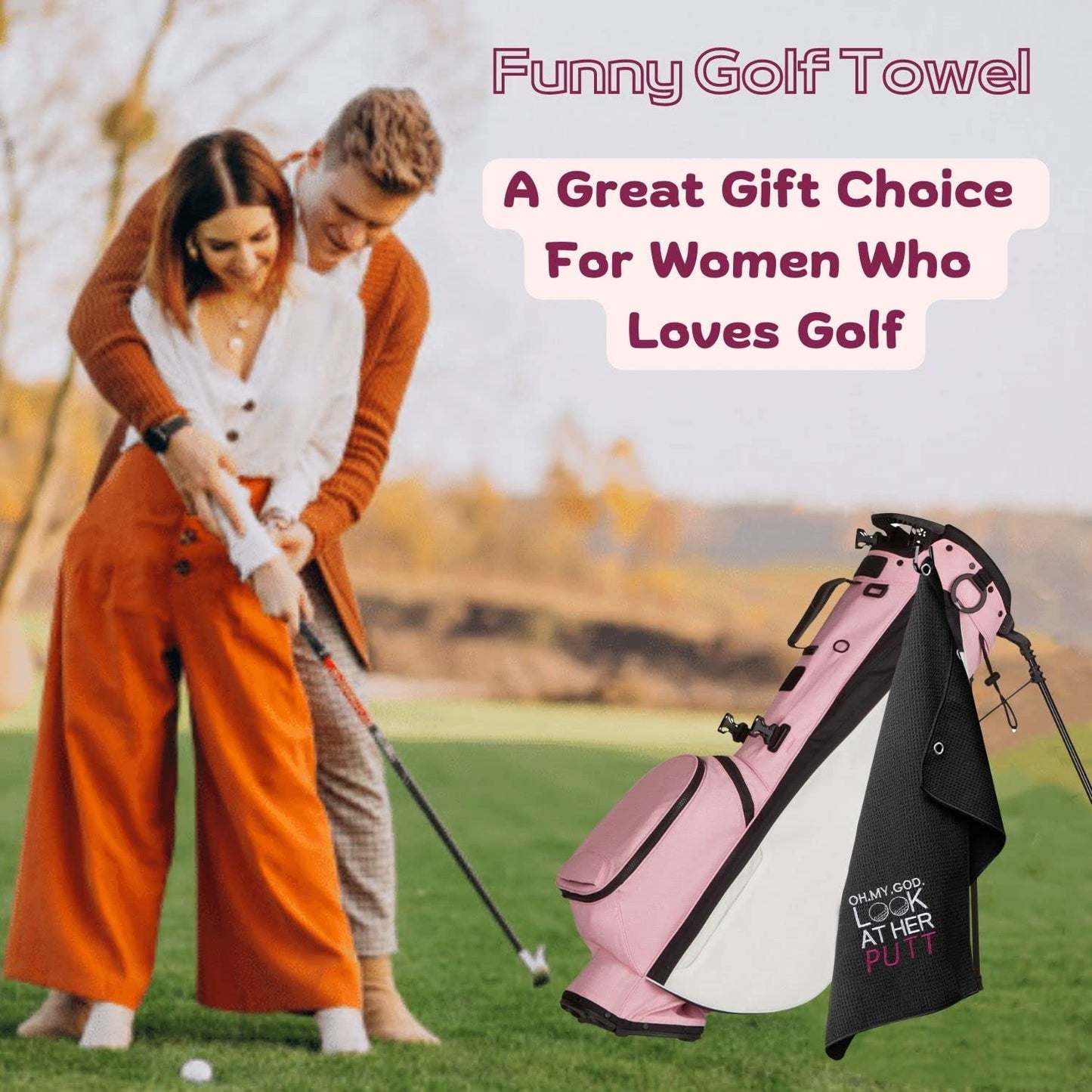 Artpreti Funny Golf Towel, Oh My God Look at Her Putt - Embroidered Golf Towels for Golf Bags with Clip, Fun Golf Accessories for Women, Birthday Gifts for Fan, Joke