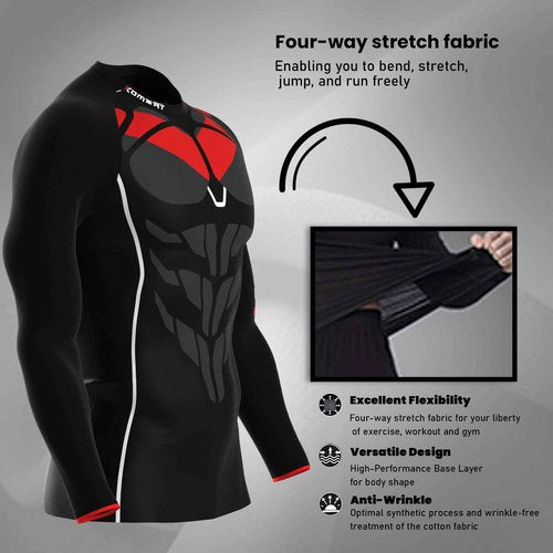 KOMBAT USA Rash Guard for Men Knight Wing | Mens Long Sleeve Rash Guard | Compression Shirt | BJJ Rash Guards for Men (as1, Alpha, x_l, Regular, Regular, Black)