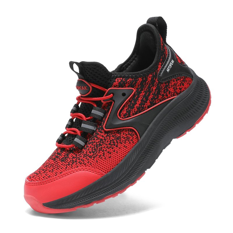 ARTOPEAK Wide Toe Box Kids Slip-On Sneakers with Arch Support Lightweight Orthopedic Athletic Tennis Shoes for Youth Big Boys Cushioned Running,Walking & Flat Feet Black/Red Size 6