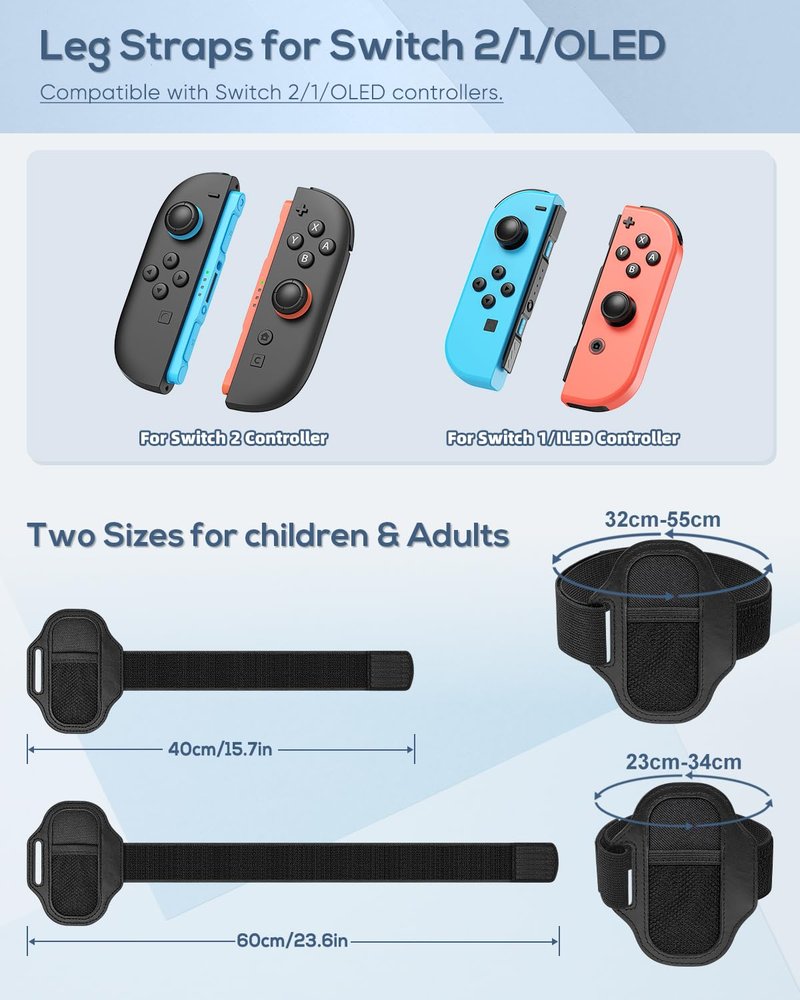 [4 Pack] Leg Straps for Nintendo Switch & Switch OLED Sports Soccer Kicking & Switch Ring Fit Adventure Game, Elastic Leg Straps Accessories with Two Sizes Adjustment for Adult and Kids