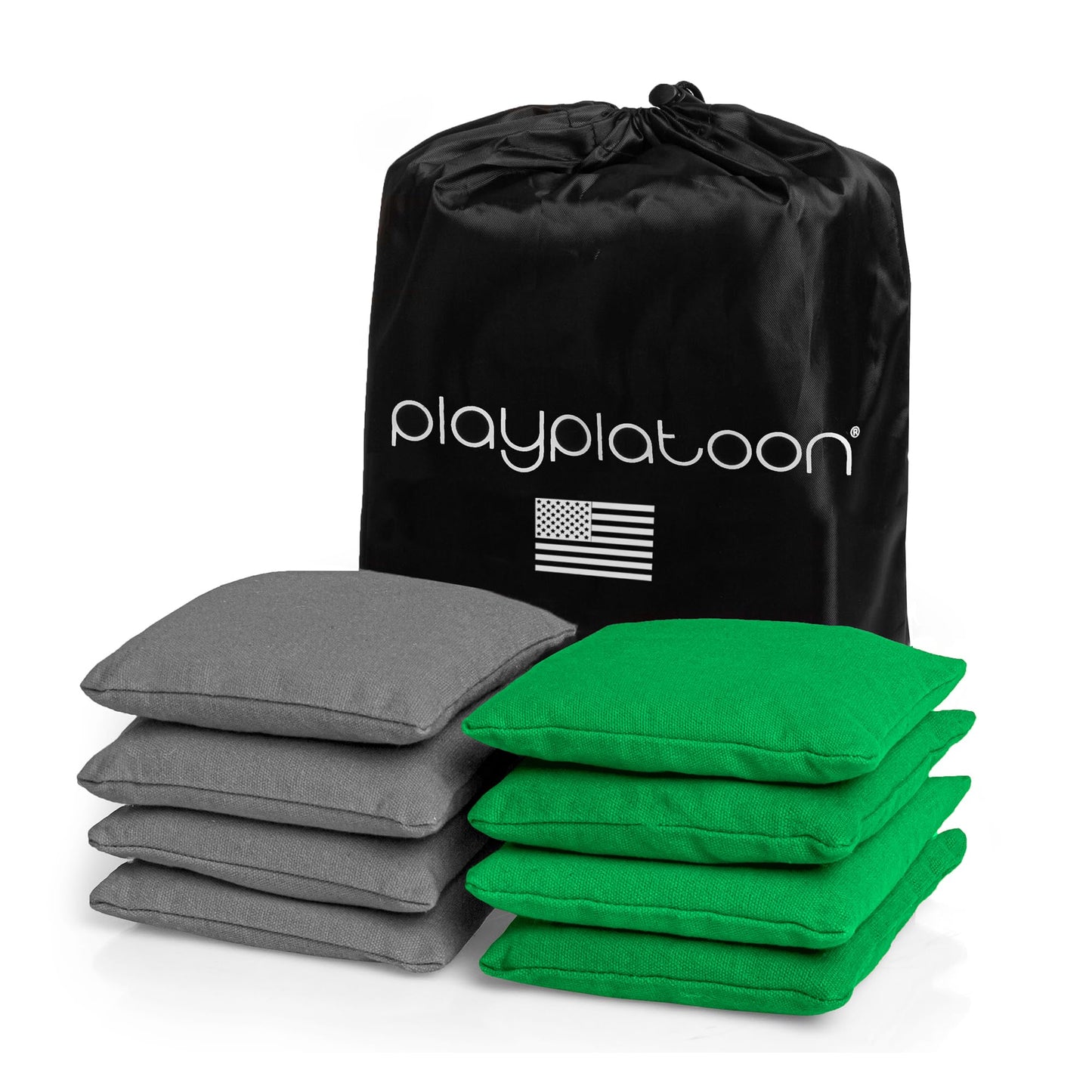 Play Platoon Cornhole Bags Set of 8, Green & Gray Duck Cloth