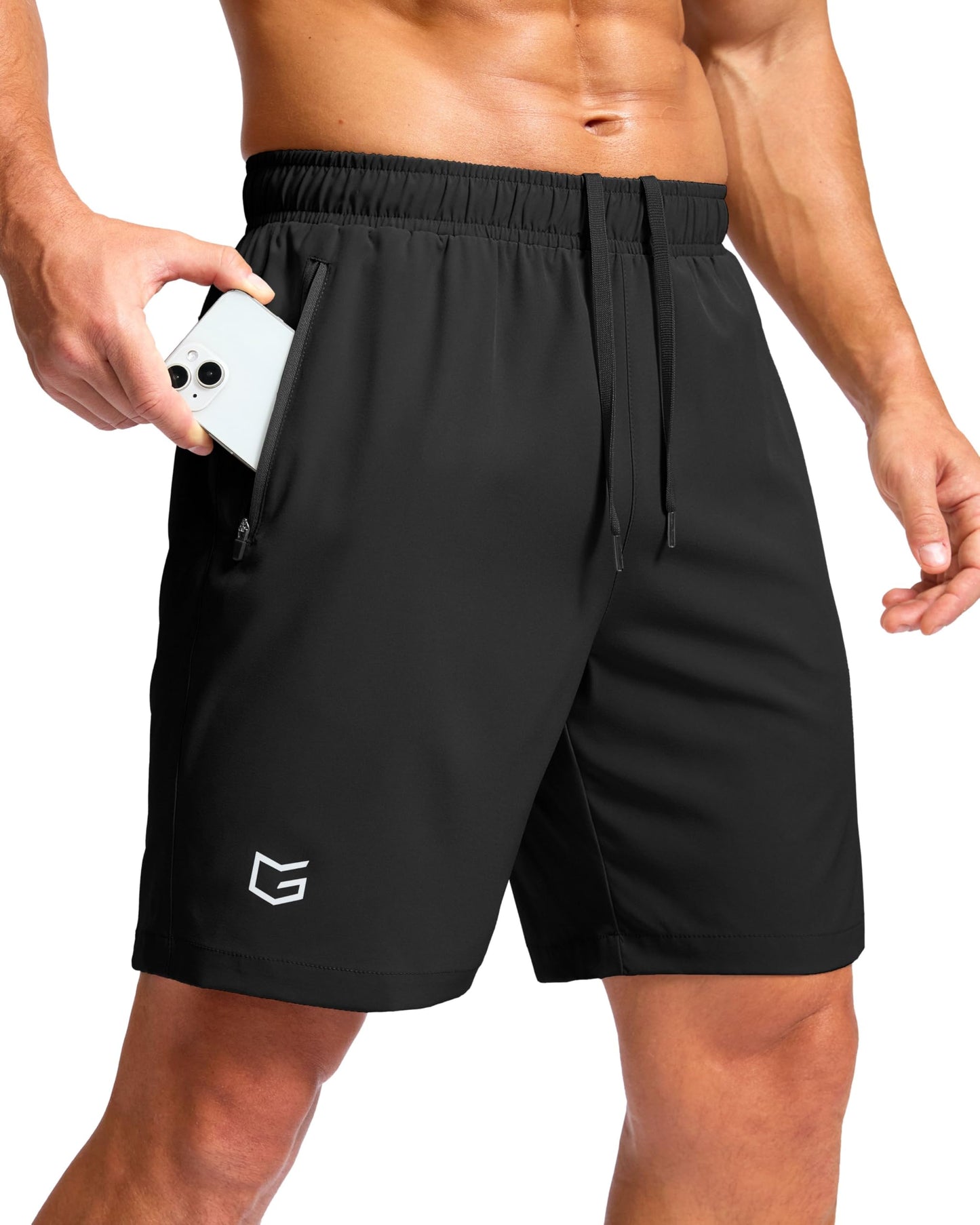 G Gradual Men's Athletic Running Shorts with Zipper Pockets Quick Dry 7"/ 5"/ 9" Workout Gym Shorts for Basketball Hiking(Black,7S)