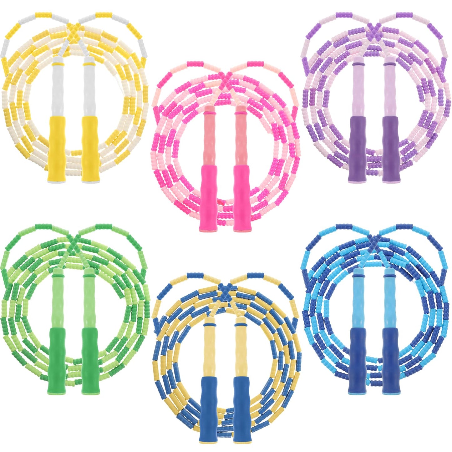 Foilswirl 6 Pcs Soft Beaded Jump Rope 9.2 Feet Segmented Skipping Rope Adjustable Length Jumping Rope for Women Men Kids Keeping Fit Workout Weight Loss Exercise Equipment (Bright Colors)