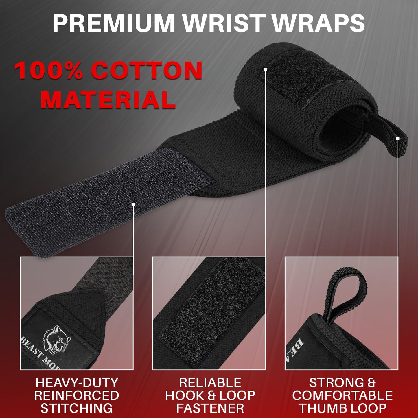 TECEUM Weightlifting Wrist Wraps with Thumb Loop – Black – Queen of Lifts – 12 inch – Heavy-Duty Workout Wrist Support & Protection – Ideal for Powerlifting, Strength Training, Bodybuilding