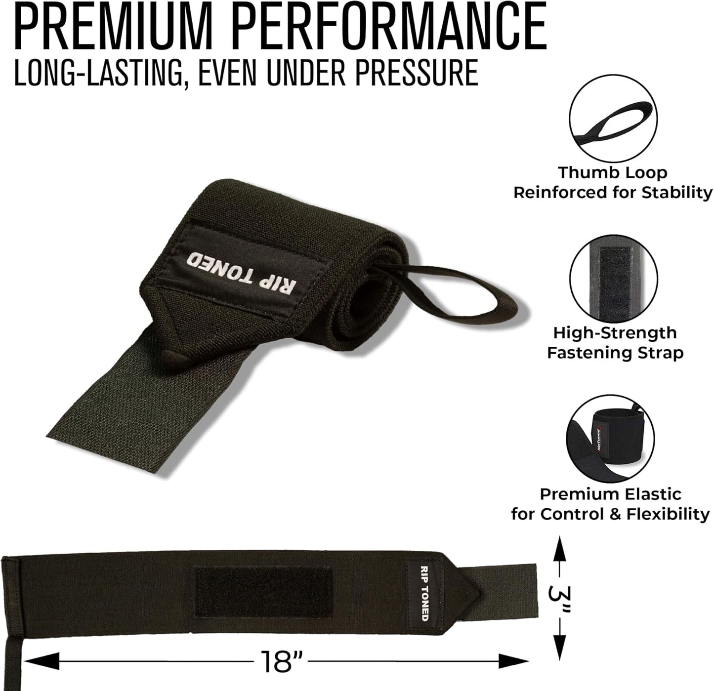 Wrist Wraps for Weightlifting - Adjustable 18" Powerlifting Straps | Durable Gym Support for Men & Women