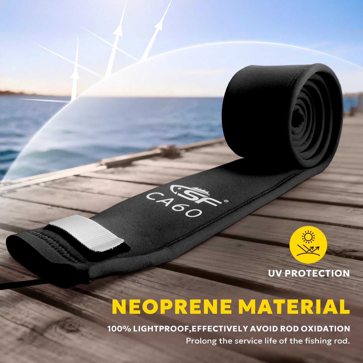 SF Neoprene Fishing Rod Sleeve Rod Cover for Casting Rods Protect Cover Floating Casting Rods Storage Case 60in Length 3in Wdith,Hook Resistant