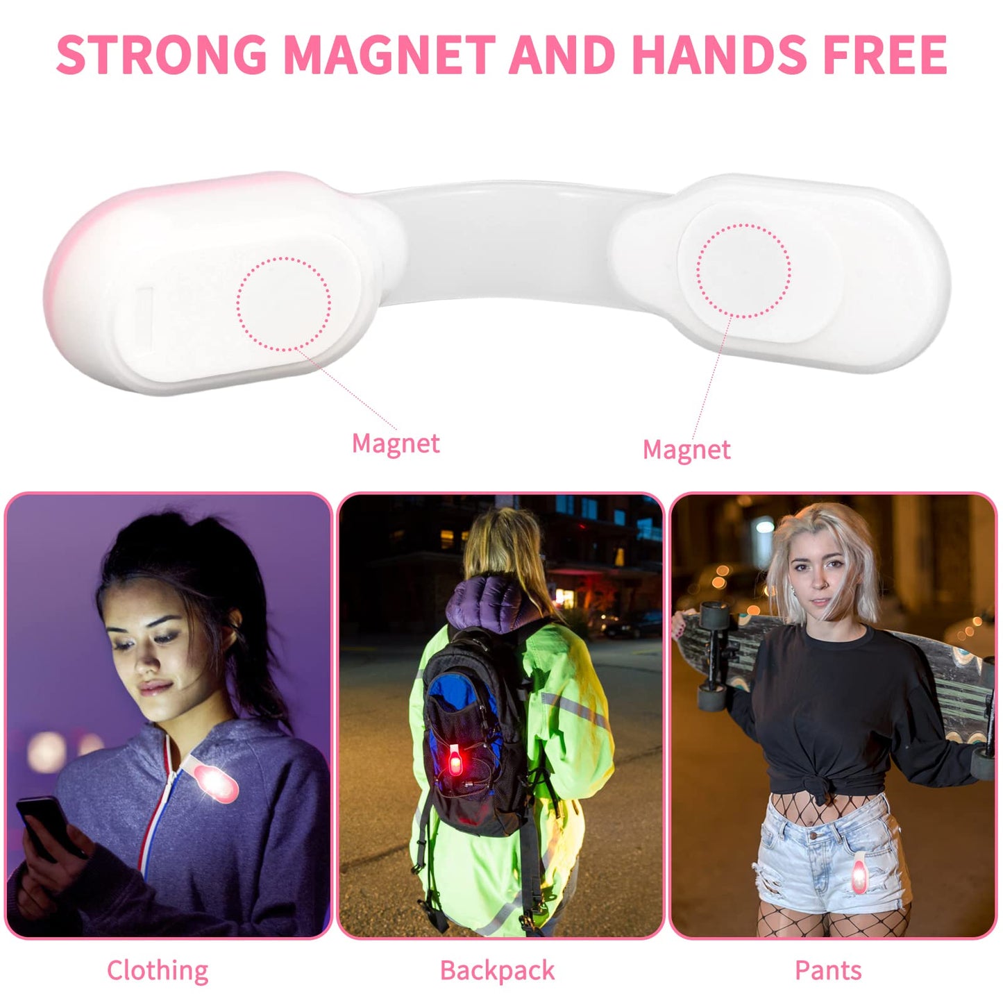 Rechargeable Nursing Night Light Nurse Nightshift Hands Free Emergency LED Flashlight Clip on Running Lights for Walking Running Pets Outdoor Emergency(Pink)