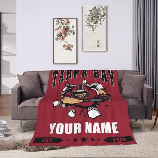 Personalized Tampa Bay Blanket with Name Number Custom Football Throw Blankets Customized Flannel Blanket Fan Gifts for Men Women Boy Decor for Couch, Bed, Sofa 30"x 40",40"x50", 50"x60", 60"x80"