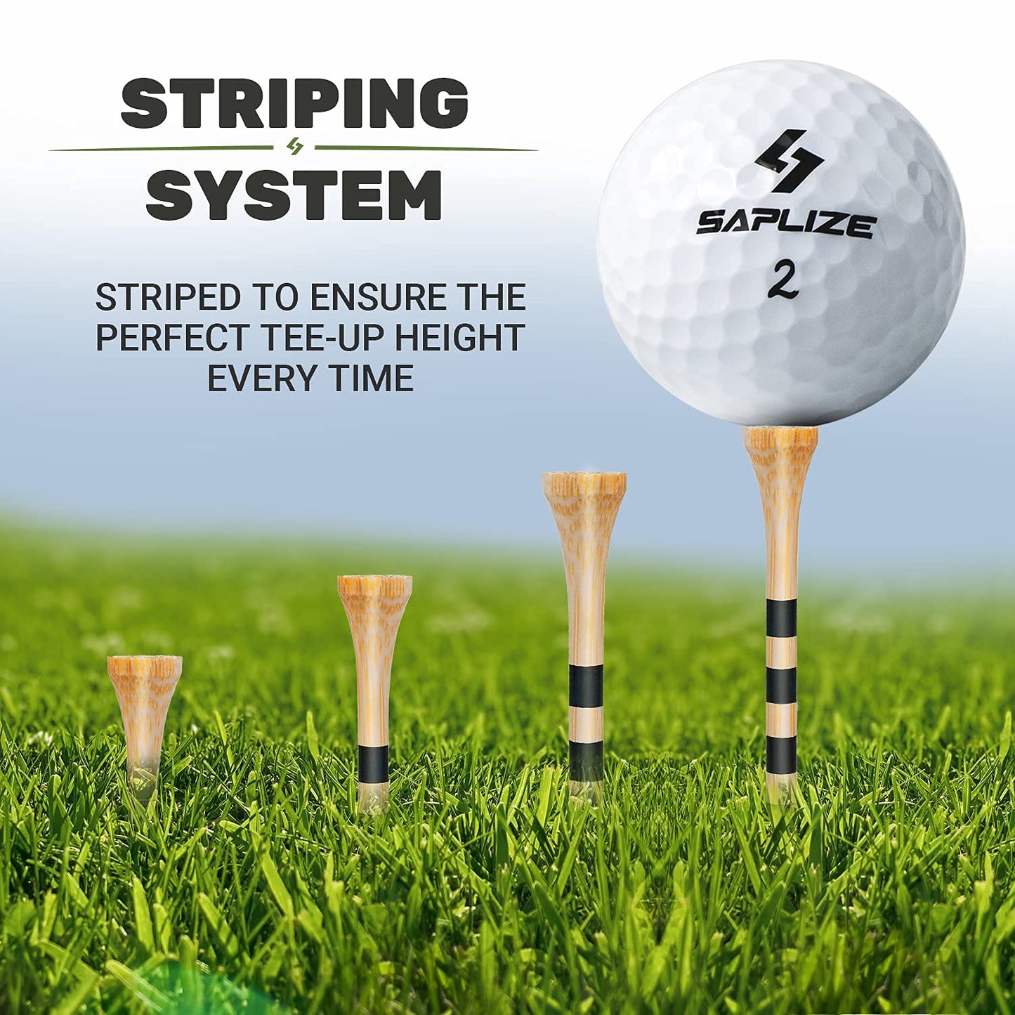SAPLIZE 150pcs Bamboo Golf Tees, Stable and Reliable Golf Tees, 3 1/4''