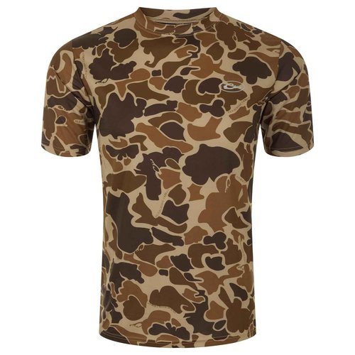 Drake Waterfowl Men's EST Camo Performance Crew Short Sleeve Shirt | Cooling UPF 50+ Sun Protection Hunting T-Shirt for Men, Old School, Size: 2XL