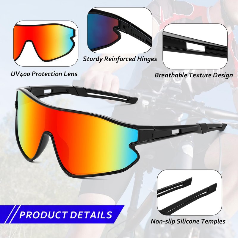 FEISEDY Unisex Youth Sunglasses, Teens Baseball Tennis Sunglasses, UV400 Sports Boys Girls Cycling Shades B4064 (Black Frame/Red Mirror)