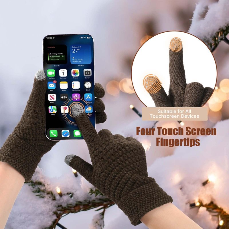 Winter Beanie Hat Scarf Gloves Set, Thick Warm Knit Winter Skull Cap Touch Screen Gloves Neck Scarf for Women Men 6 Coffee
