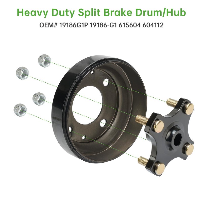 10L0L Golf Cart Heavy Duty Split Brake Drum and Rear Wheel Hub Assembly for EZGO TXT Electric Golf Carts 1982-up 19186-G1 615604