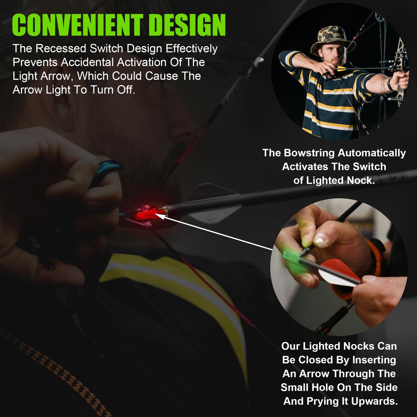 Guiropp Lighted Nocks for Arrows 6 Pcs, Imported High-Brightness Led Light. Up to 96+ Hours of Battery Life, Quality Replacement for Nockturnal Lighted Nocks.