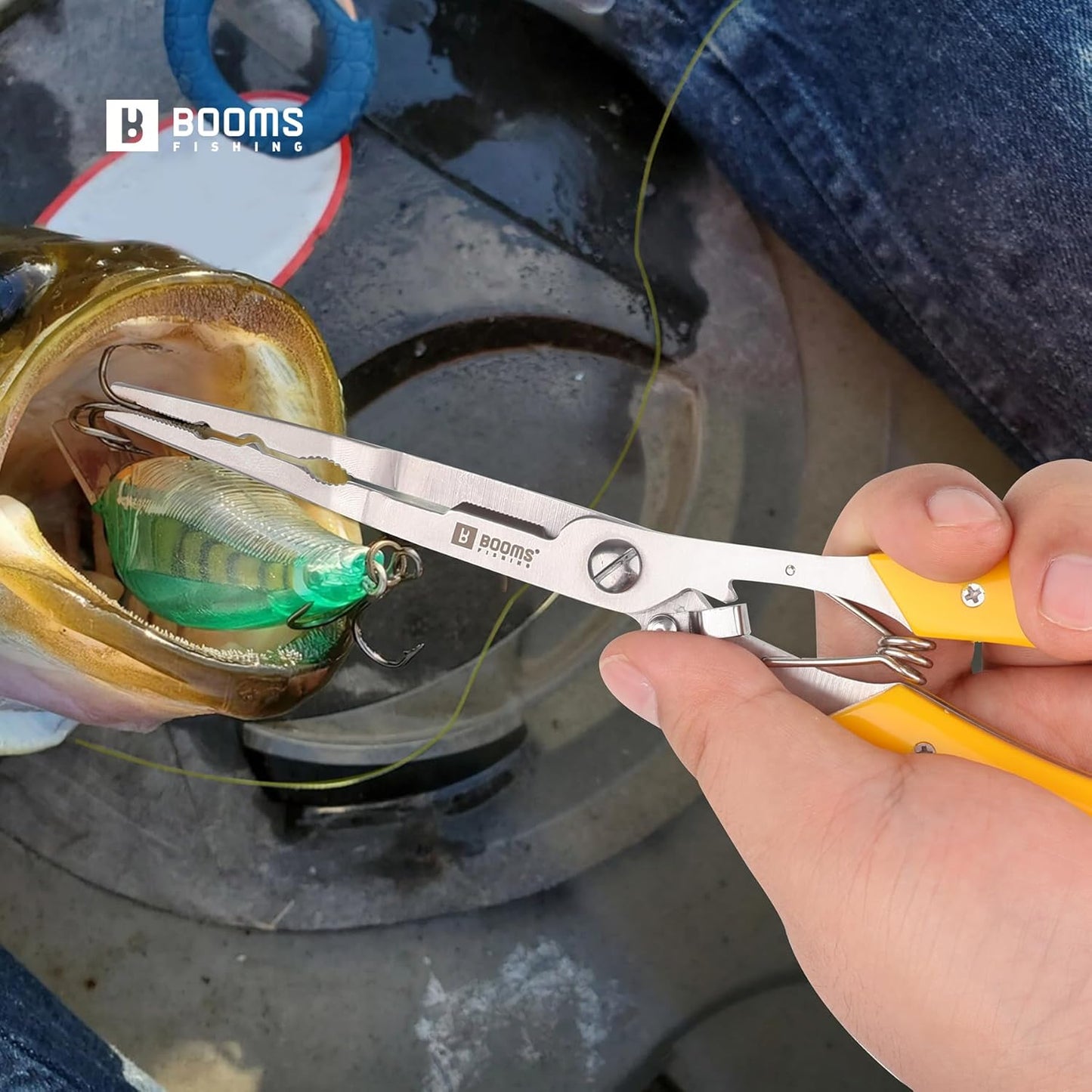 Fishing Pliers Hook Remover - 8" Long Nose Stainless Steel Tool for Saltwater | Braid Line Cutters with Lanyard & Safety Lock