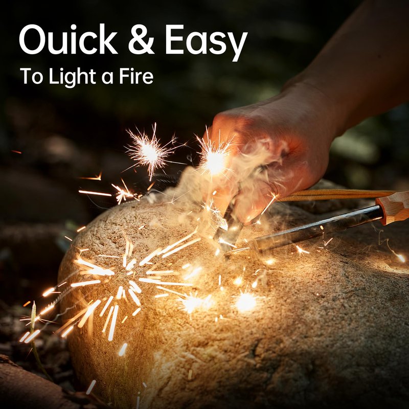 Ferro Rod Fire Starter, Survival Flint and Steel Fire Starter Kit for Hiking, Bushcraft,Camping Essentials Gear, Emergency Supplies - Ideal Gift for Explorers(Black Walnut Handle)