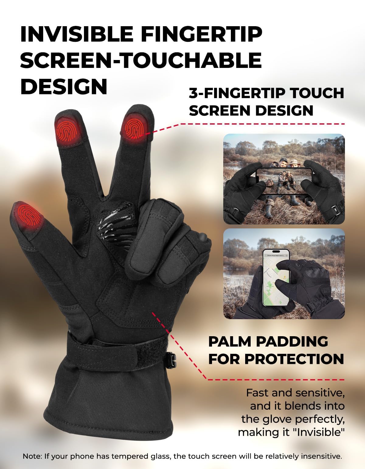 KEMIMOTO Winter Warm Motorcycle Gloves, Tactical Gloves for Men with Touchscreen Hard Shell & Palm Padding for Motorcycle Riding Tactical Airsoft Paintball Hiking Camping Climbing Black L