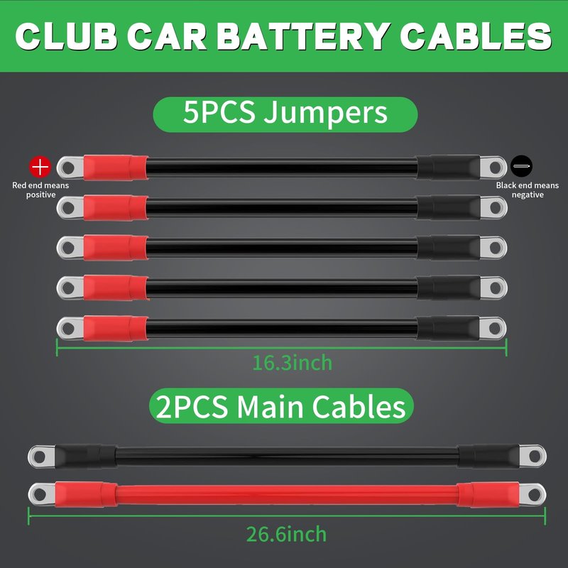 TOTITOM Battery Cables, Golf Cart Heavy Duty Battery Cable, 7 PCS 4 Gauge Pure Copper Golf Battery Wiring Cables Kit for 36v & 48v Club Car DS 1994-Up