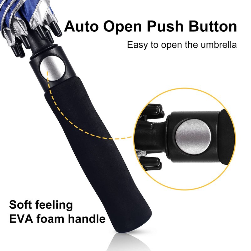 Doubwell UV protection golf umbrella 62/68 Inch UPF 50+ large umbrella automatic open windproof sturdy construction shade for blocking sun and rain (68 inch, Silver/Blue)