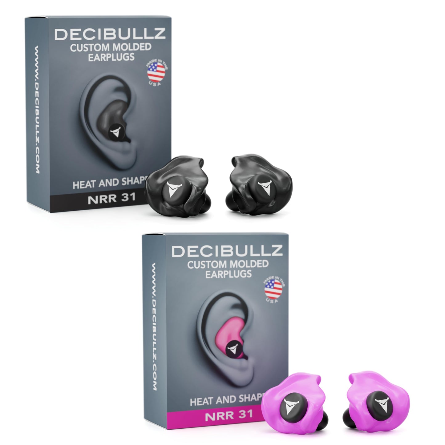 Decibullz - Custom Molded Earplugs, 31dB Highest NRR, Comfortable Hearing Protection for Shooting, Travel, Swimming, Work and Concerts (2 Pack)